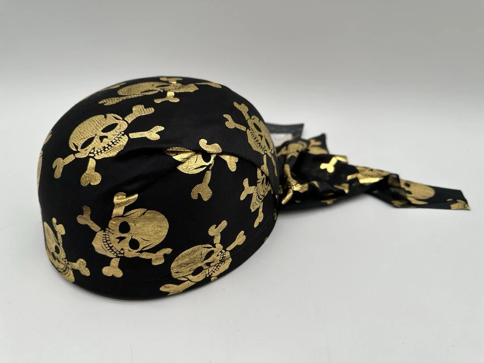 Sombrero Bandana Pirata Calavera y Huesos Cruzados Negro y Dorado Foto 3 de 4