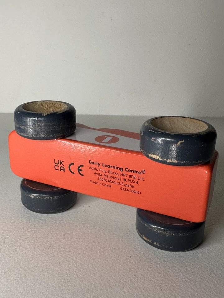 Vintage Early Learning Centre ELC legno classico veicolo giocattolo educativo AUTO DA CORSA - Immagine 2 di 4