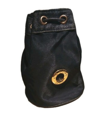 CELINE Tasche Vintage Mini Kordelzug Bucket Bag schwarz Nylon Leder gold 1990er