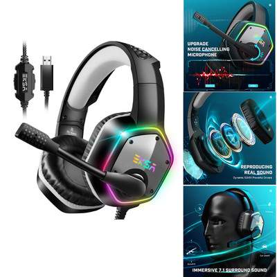 Gaming Headset E1000 USB RGB mit Mikrofon Bass Surround Sound