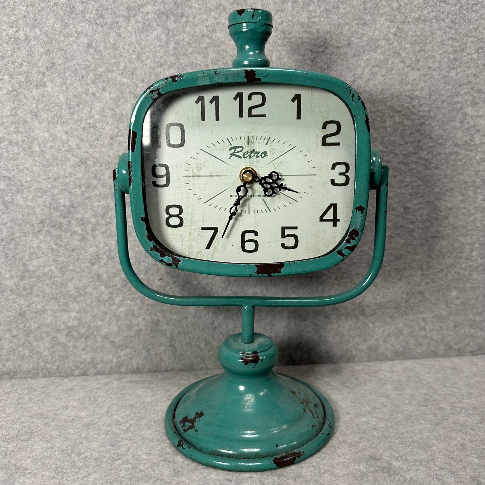 Retro Teal Square Desk Table Clock Distressed Metal Vintage Farmhouse Style