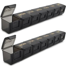 2 Pack Weekly Pill Organizer, Large 7 Day 2 Count Pack of 1 , Black 