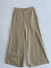Pretty Little Thing Stone Poplin Pin Striped Tailored Wide Leg Trousers US 12