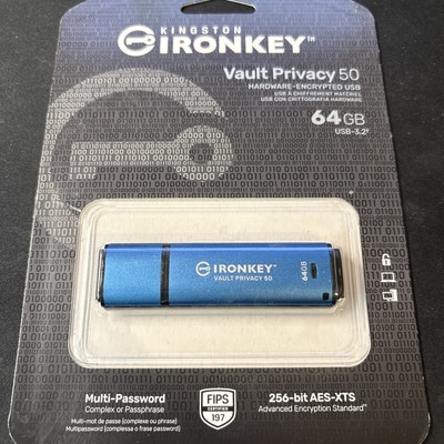64GB Kingston Technology IronKey Vault Privacy 50 USB Type A Flash Drive - Blue
