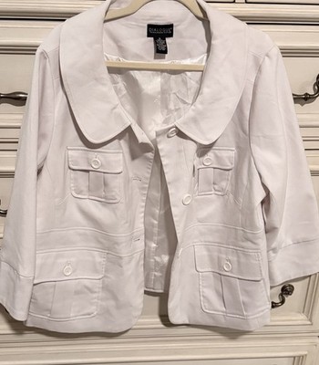 DIALOGUE Women 1X White Jacket - Waist band, Pockets, Stylized collar. Very nice