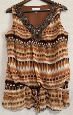 Dressbarn Y2K Top Sleeveless Beaded Large Hippie Bohemian Artsy Metal