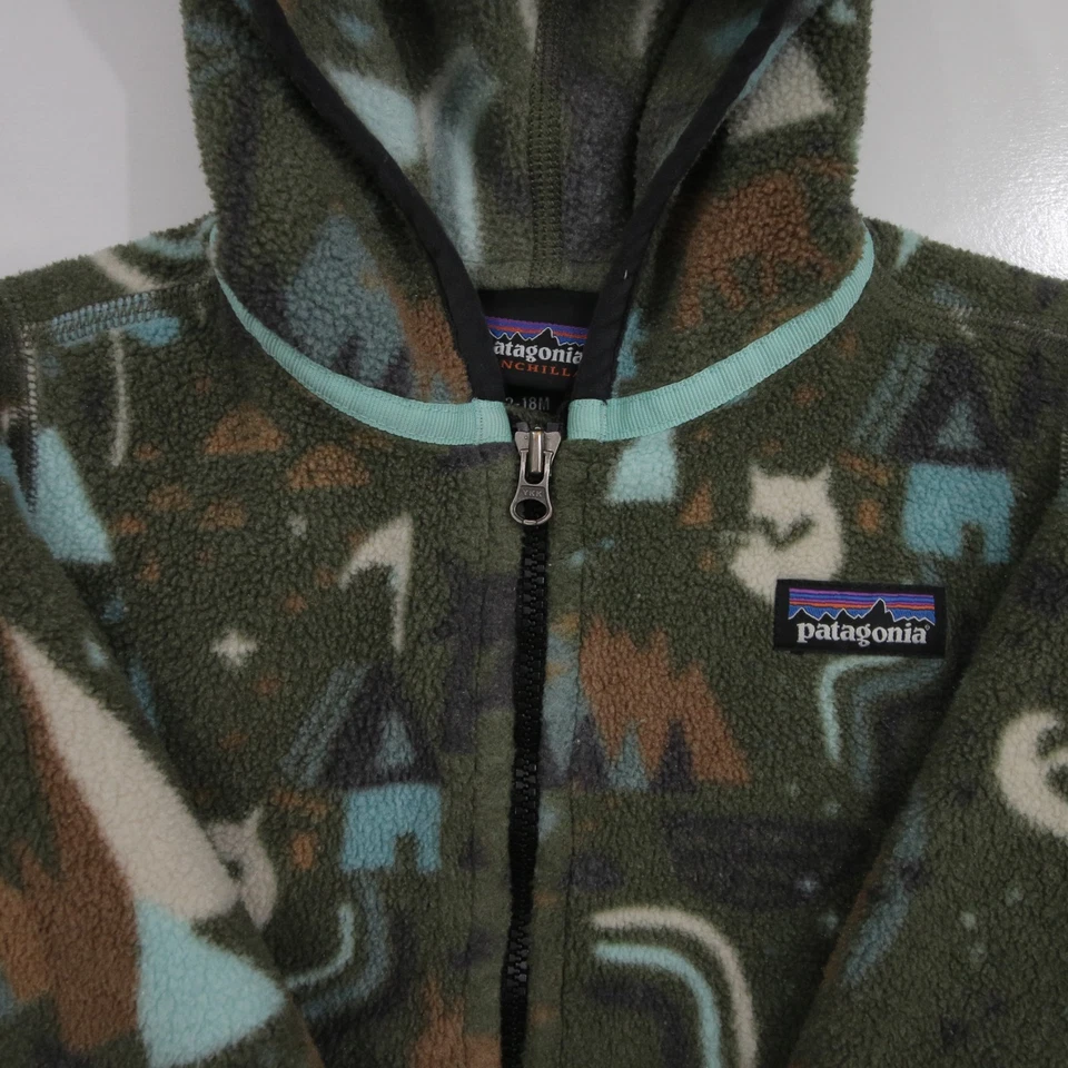 Chaqueta Patagonia Bebé 12-18 Meses Verde Synchilla Cárdigan Polar Con Capucha Cremallera Foto 2 de 4