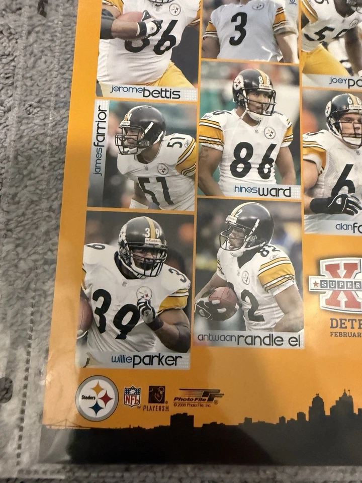 FOTO SUPER BOWL XL 40 8X10 BEN ROETHLISBERGER JEROME BETTIS & STEELERS Foto 4 de 4