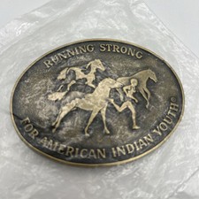 Running Strong For American Indian Youth Vintage Horse Brass Belt Buckle NEW