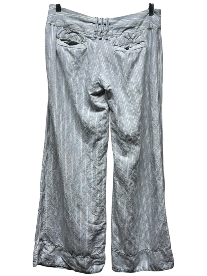 Pantalones Free People Acampanados Pierna Ancha V2K De Colección 4 Linos Tiro Bajo Azul Blanco Rayas Foto 2 de 4