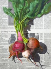 Rote Bete Bild Gemälde auf Zeitung Originalkunst Gemüse Ölgemälde Ölbild