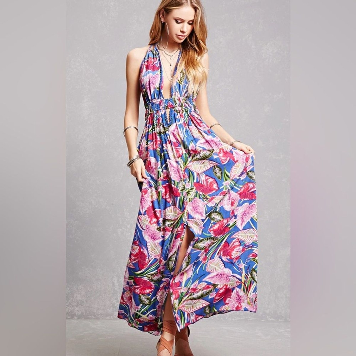 Boho Me Floral Maxi Dress Tropical Blue Pink Small | eBay Boho Me Floral Maxi Dress Tropical Blue Pink Small | eBay
