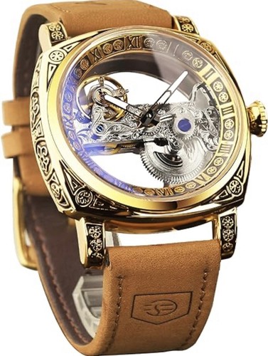 Forsining Men’s Automatic Square Retro Carved Skeleton Luxury Waterproof Watch - Picture 11 of 12