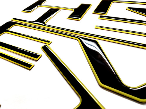 3D BLACK YELLOW OUT DOMED RAISED TAILGATE LETTERS FOR 2019-2026 CHEVY SILVERADO