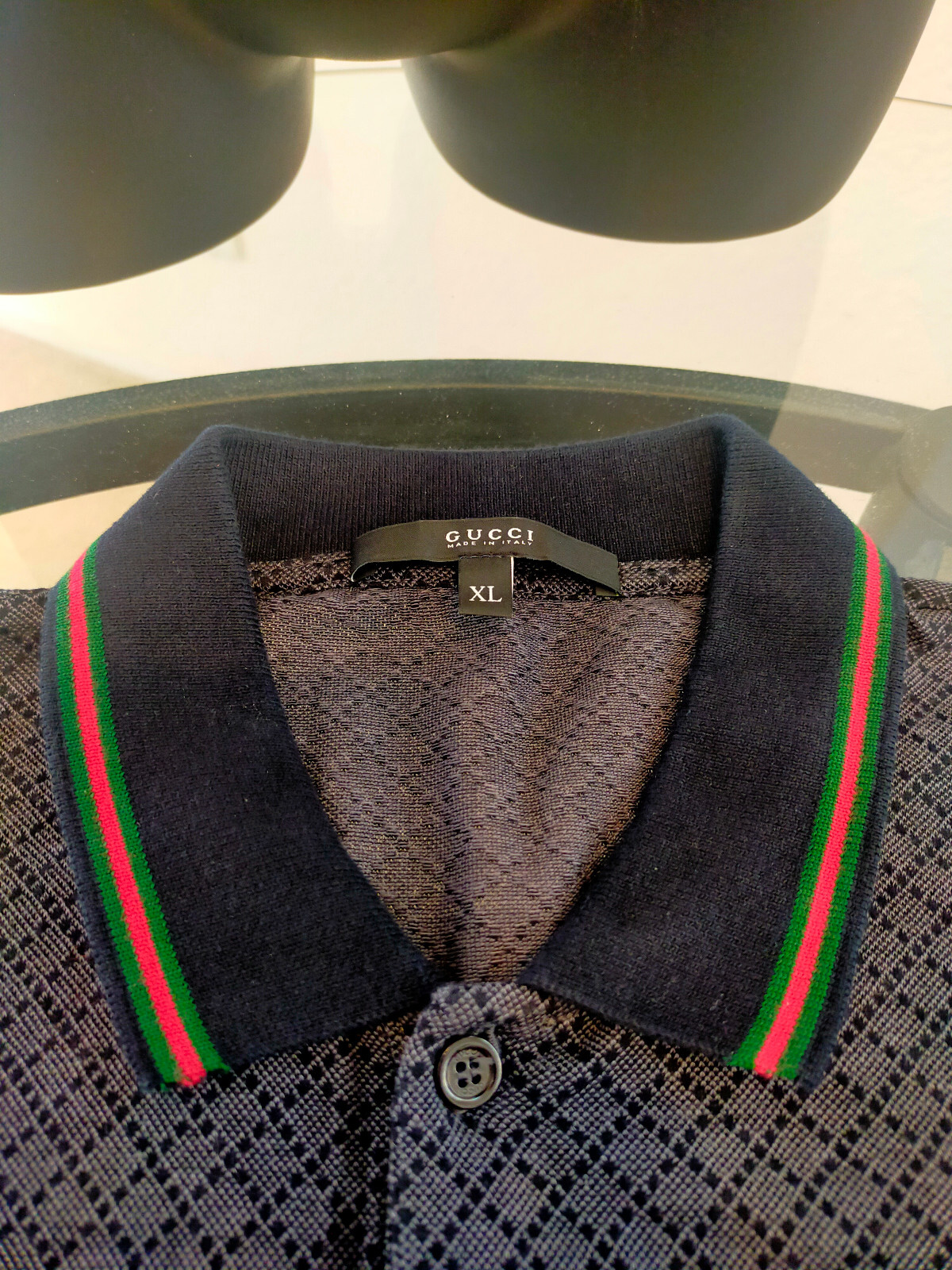 Gucci Diamond Patterned Dark Gray Polo Shirt Size… - image 4