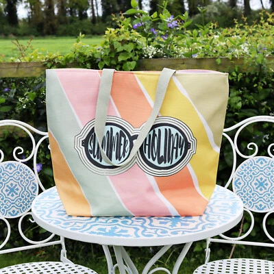 DARTHOME Summer Holiday Multi Stripe Beach Bag Sunglasses Travel Shoulder Tote Handles