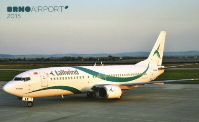 Tailwind Airlines Boeing 737-400 TC-TLE Brno 2015 postcard