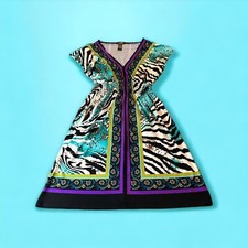 Bisou Bisou Dress Michele Bohbot Womens Small Animal Print V Neck Stretch Shift