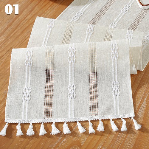 Nordic Hollow Striped Pattern Table Runner W/Tassel Dining Coffee Wedding Decor - Picture 4 of 31