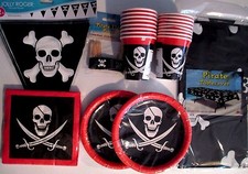 Jolly Roger Pirates - Birthday Party Supply Set Pack Kit w/ Banner  Flag Picks