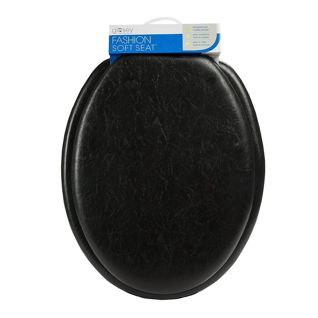 Ginsey Cushioned Elongated Padded Toilet Seat in Black Elongated Oval