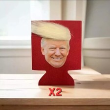 Donald Trump w/ Hair Beer Cup Koozie (2 PACK)  Huggie Pop Soda Can Cooler 2024