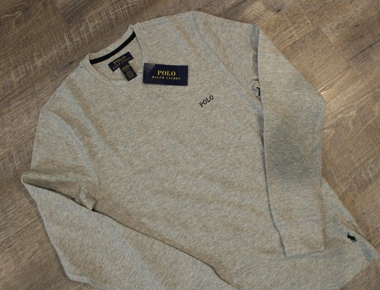 Polo Ralph Lauren uomo maglia waffle pony LS felpa maglietta grigia 3XT nuova con etichetta