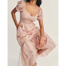 LoveShackFancy 8 Angie Pink Yellow Floral Maxi Dress
