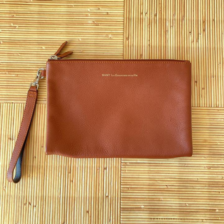 Want Les Essentiels De La Vie Beige Pouch Case Leather USED Want Les Essentiels De La Vie Beige Pouch Case Leather USED
