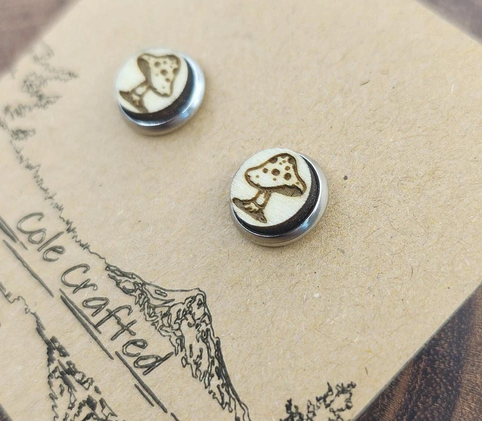 Conjunto de Pendientes de Setas Madera Hechos a Mano 8mm Bisel Hadas Bosque Boho Joyería Regalo Foto 4 de 4