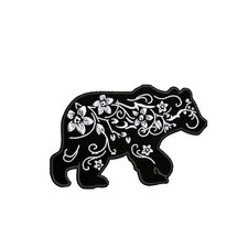 Cool Black Bear with Flowers Embroidered Iron-On / Sew-On Animal Nature Applique