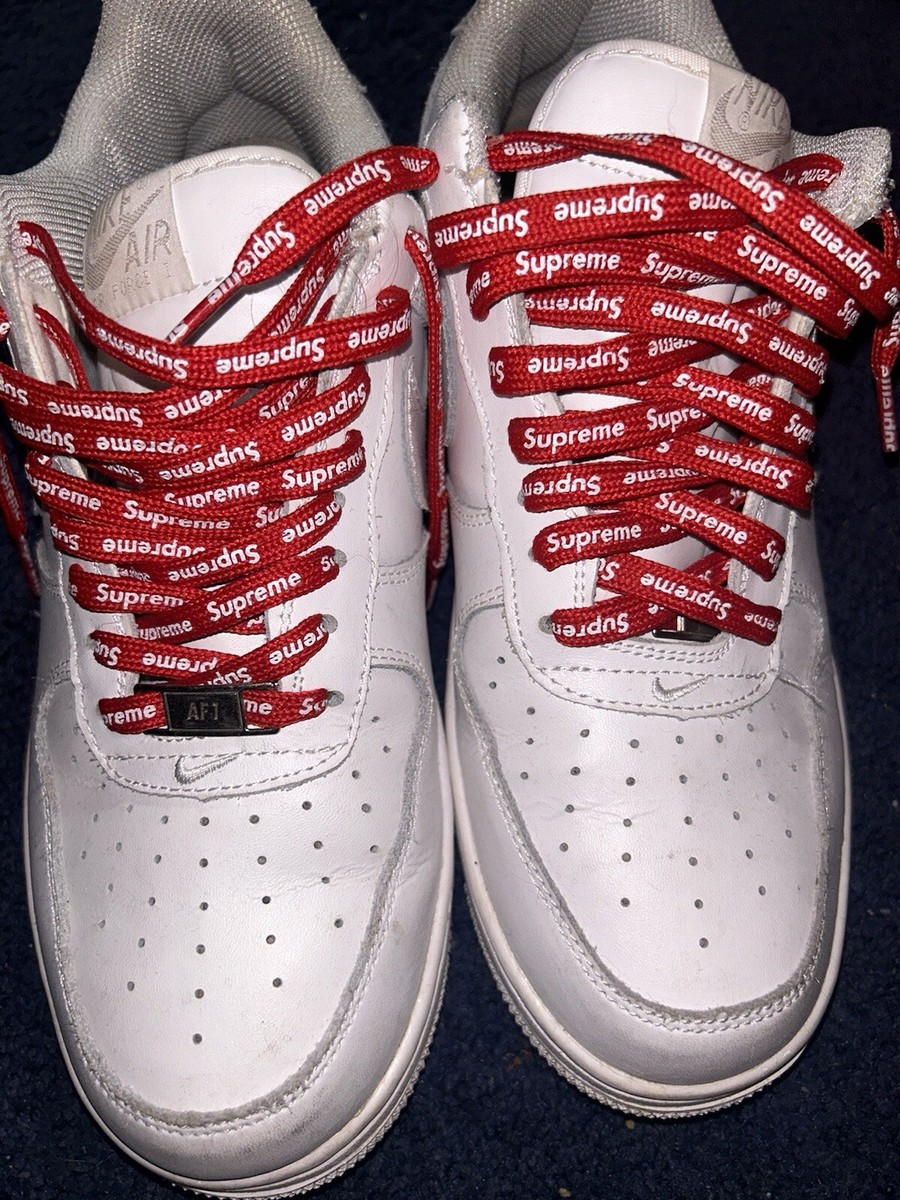 Size 9 - Nike Air Force 1 x Supreme Low Box Logo - White Size 9 - Nike Air Force 1 x Supreme Low Box Logo - White