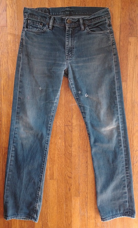 Levis 513 30x32 Dark Blue Slim Distressed Paint Arty Rocker Faded Soft