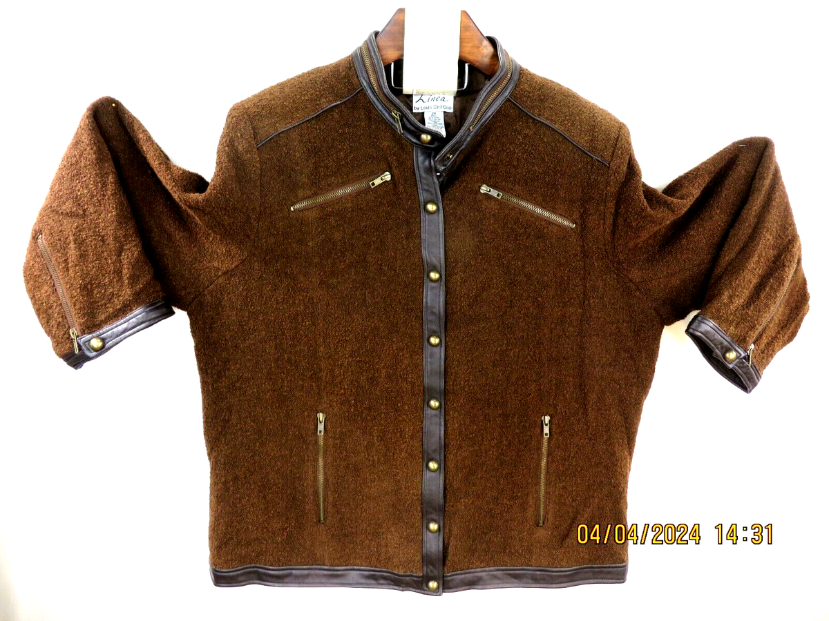 LINEA BY LOUIS DELL'OLIO SZ 2X Wool/Rayon/Nylon Brown Leather Trim