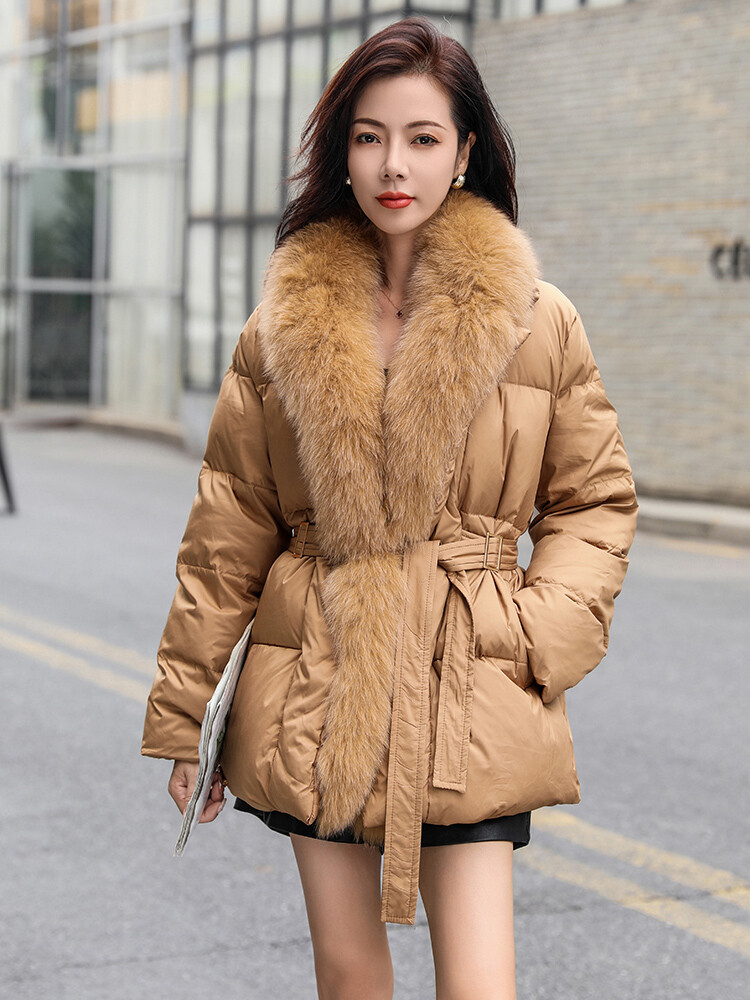 Women Real Fox Fur Big Collar Duck Down Jacket Winter Overcoat