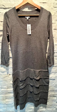 NWT Womens MARVIN RICHARDS Tiered Ruffle Sweater Dress Scoop Neck Gray Small