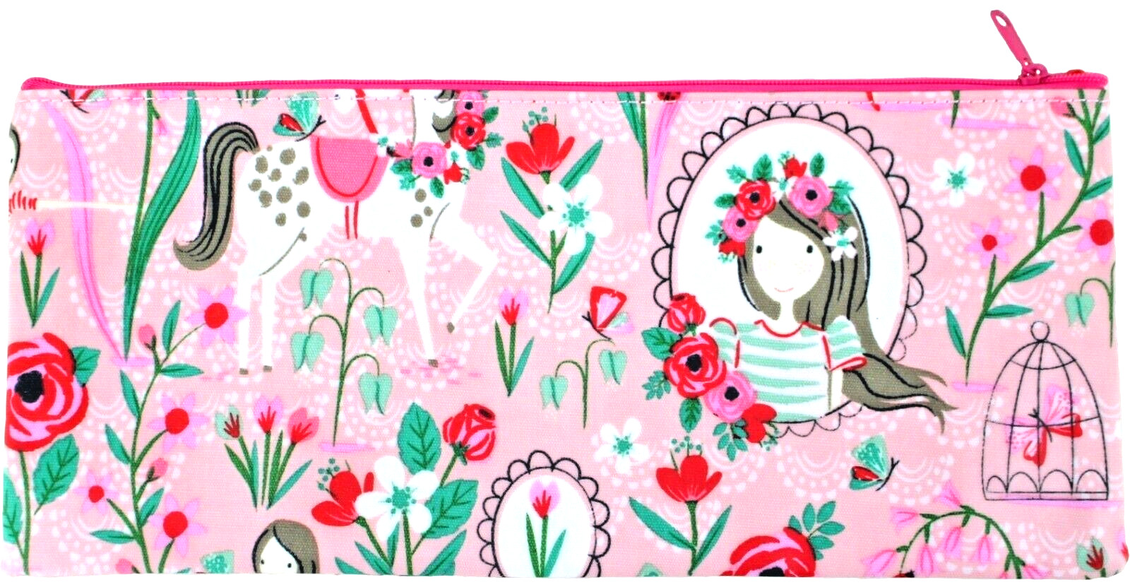 31cm PENCIL CASE Long Wipe Clean PVC Pink Floral GISELA GRAHAM Storage Bag Case