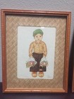 Set Of 2 Vintage Signed Figural Watercolor Paintings Boy Girl Children Framed — photo 2