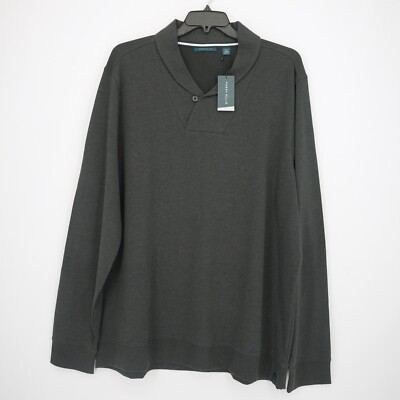 Perry Ellis Men's Pullover Sweater 2XLT Tall Dark Gray Shawl Collar NWT $89.50