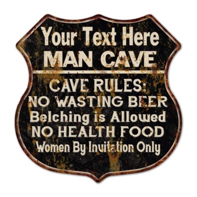 Personalized Man Cave Rules Shield Metal Sign Gift 211110007001