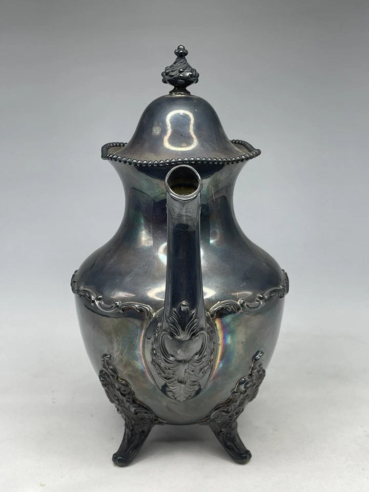 Tetera antigua vintage hecha y enchapada por Wallace Bros Silver Co barroca de madera Foto 3 de 4