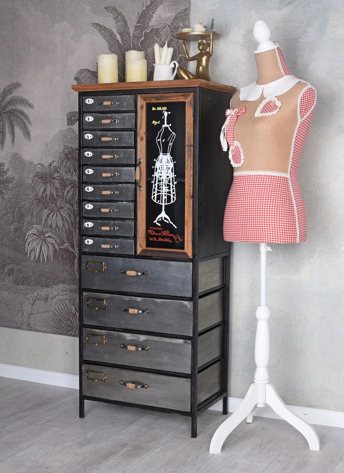 Wohnzimmerschrank Industrie Möbel Kommode Schubladenschrank Metallschrank Antik - Bild 3 von 4