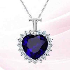 Halskette Herz Strass silber-farbig Kette Royal blau Strasskette Titanic Heart