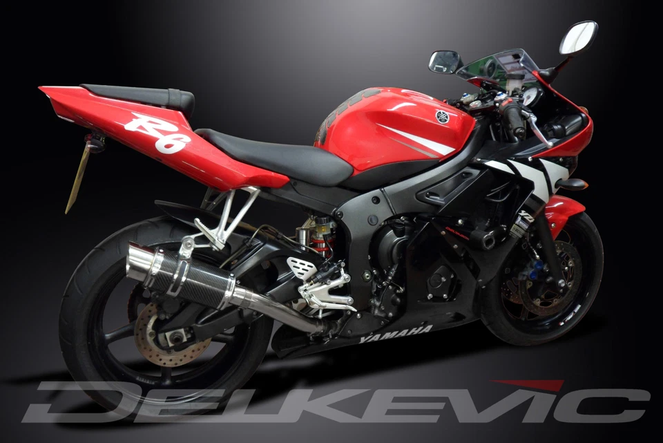 Yamaha YZFR6 YZF-R6S 2003-2009 Kit de silenciador de escape de carbono redondo de 8" deslizable Foto 4 de 4