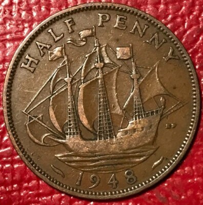 VINTAGE VERY FINE VF 1948 GREAT BRITAIN HALF 1/2 PENNY-MAY901