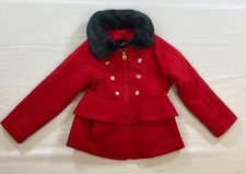 Jessica Simpson Girl Size 4 Red Fur Collar Dress Button Down Pea Coat Jacket EUC