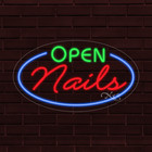 New "Open Nails" w/Border Oval 28x16 Inch Led Flex Window/Wall Indoor Sign 34459