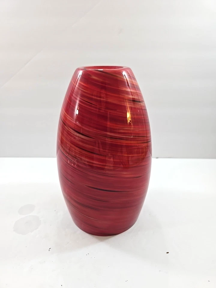 Vintage Red Swirled Art Glass Pendant Light Shade 1-5/8" Fitter 8" Tall - Image 3 of 4