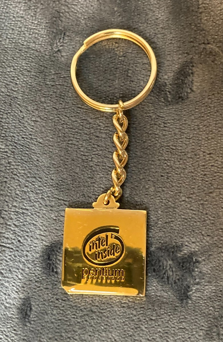 Vintage 90's Intel Inside Pentium Processor Gold Keychain - CPU