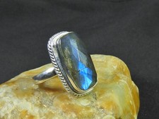 Natural Labradorite 925 Sterling Silver Octagon Handmade Vintage Ring US-7.5